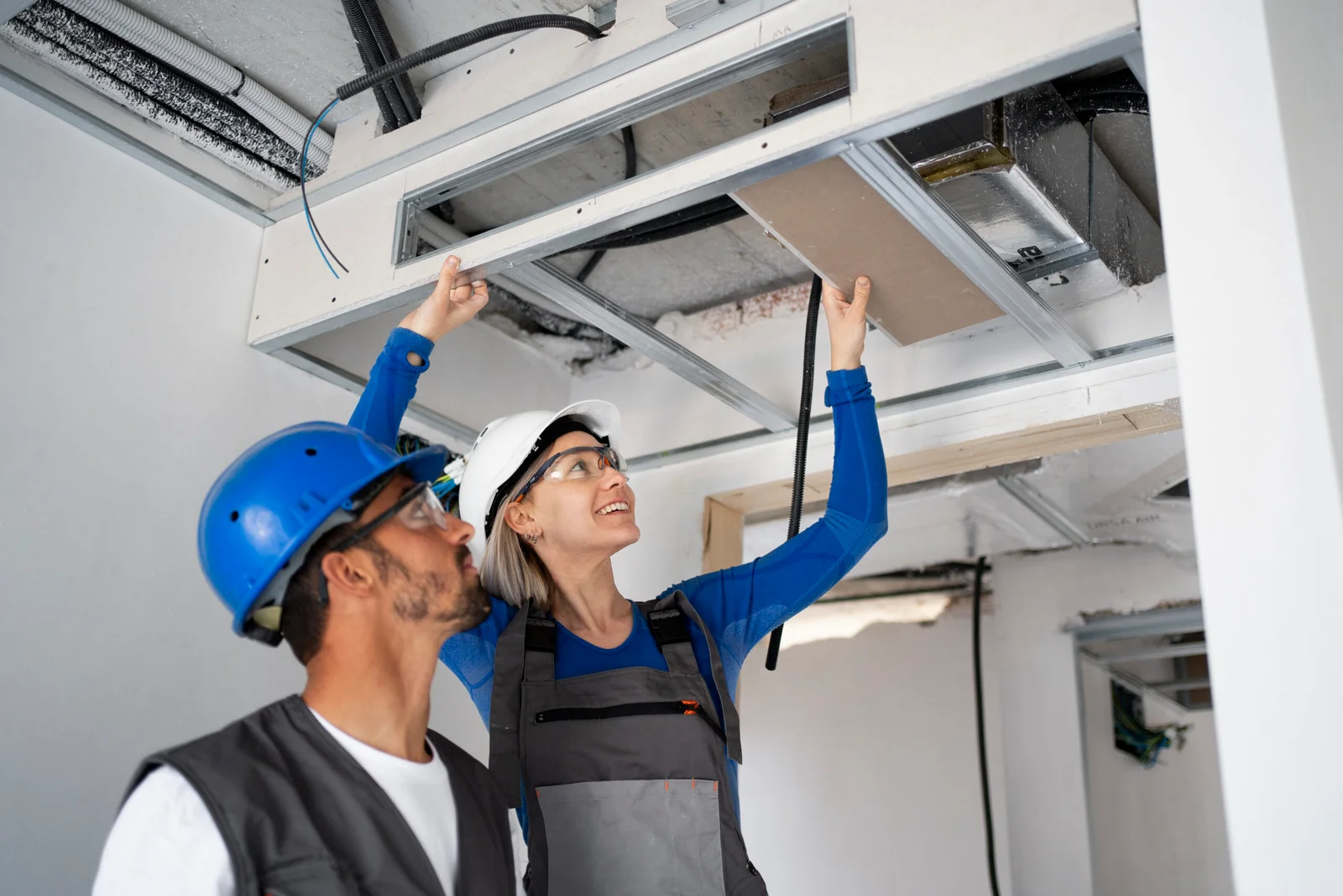 Residential air duct cleaning in progress